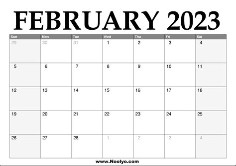 2023 February Printable Calendar