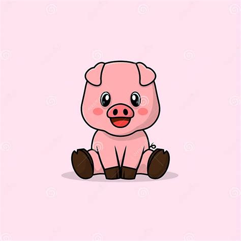 Vector Cute Baby Pig Cartoon Sitting Icon Illustration Stock Vector