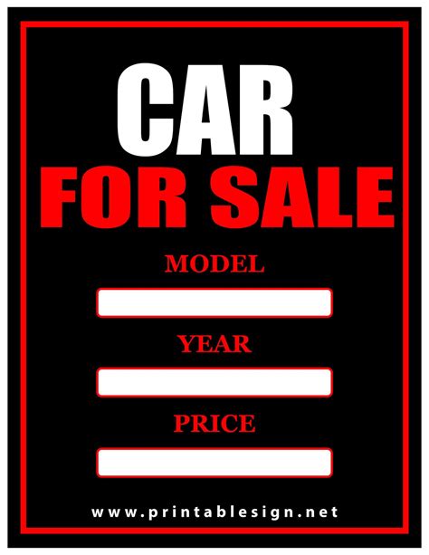 Car For Sale Printable Sign Pack Printable Signs