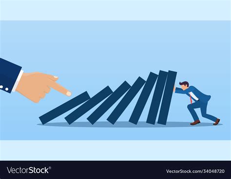 Businessman Trying To Stop Falling Domino Vector Image