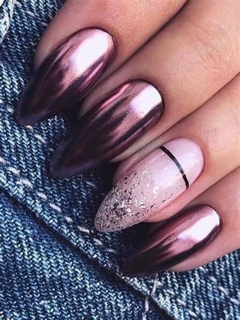 Amazing Chrome Powder Nails Design With An Accent Glitter Nail Red