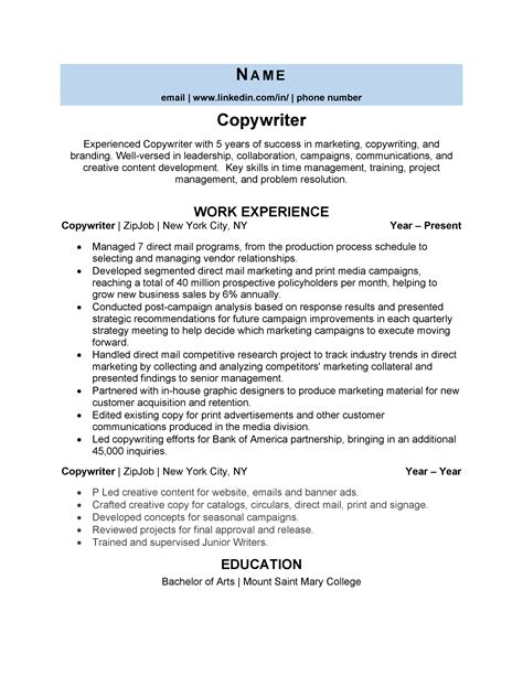 Copywriter Resume Example And Guide Zipjob