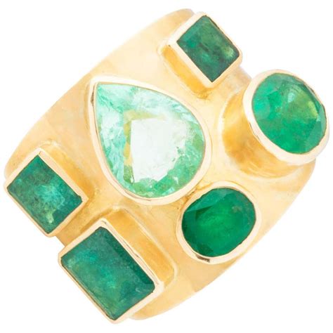 colombian zambian emeralds diamond 18 karat gold cocktail band ring for sale at 1stdibs