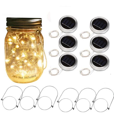 Solar Mason Jar Lid Lights 6 Pack 20 Led Fairy String