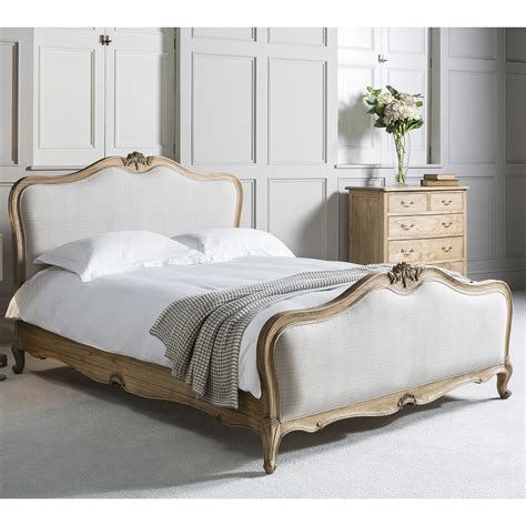 Weathered Chic Linen Upholstered Bed Crown French Furniture
