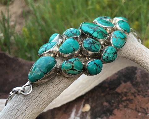 Large Turquoise Cluster Link Bracelet For Women Bohemian Statement