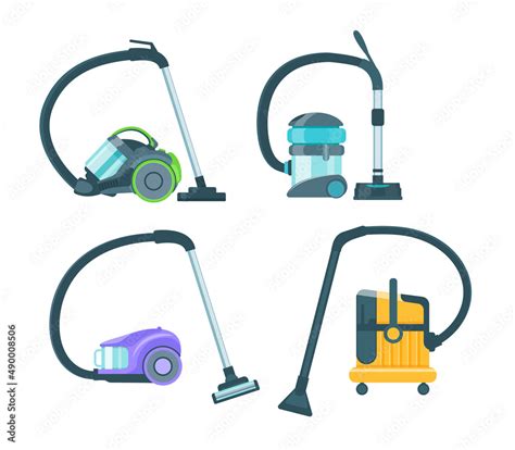 Vacuum Cleaner Equipment Cartoon Set Washing Robot Cyclone And Car Vacuum Cleaner Stock Vector