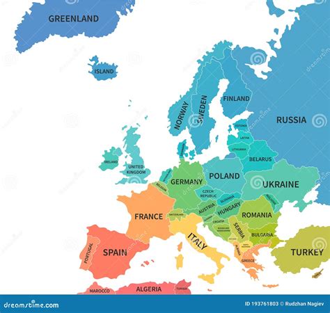 Cartina Colorata Delleuropa Continentale Illustrazione Vettoriale