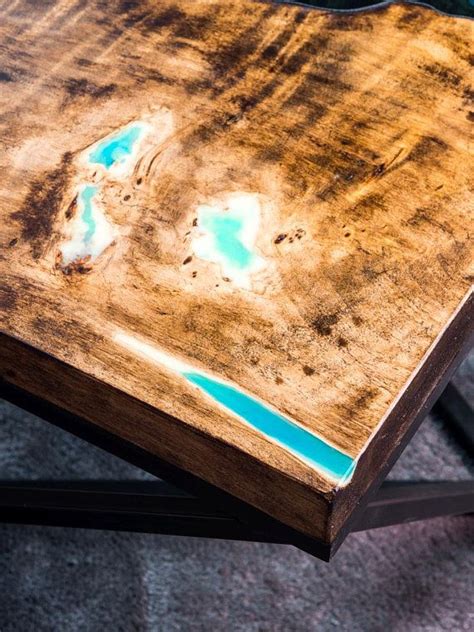 Live Edge River Coffee Table With Glowing Resin Glow Effect Oil Stains Live Edge Table Resin