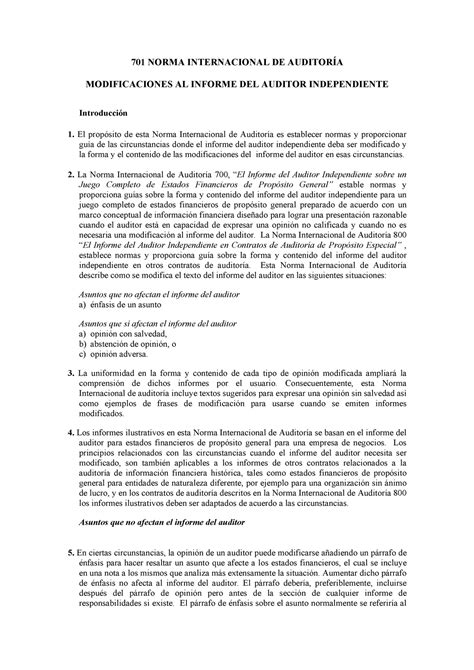 Modificaciones Al Dictamen Del Auditor Independiente 701 Norma