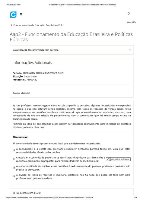 Av2 - Funcionamento Da Educação Brasileira E Políticas Públicas