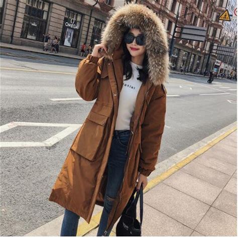 Ins 2018 New Down Jacket Long Loose Bf Hairy Collar Cotton Dress Bread
