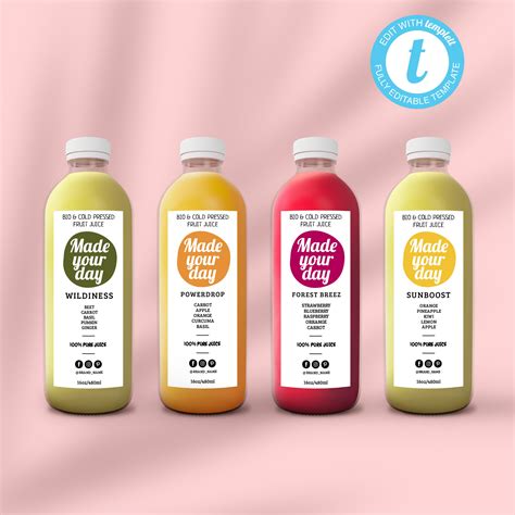 Editable Juice Bottle Label Template Cold Pressed Label Etsy