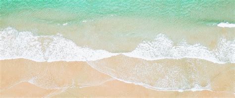 Download Wallpaper 2560x1080 Beach Ocean Aerial View Wave Surf Dual