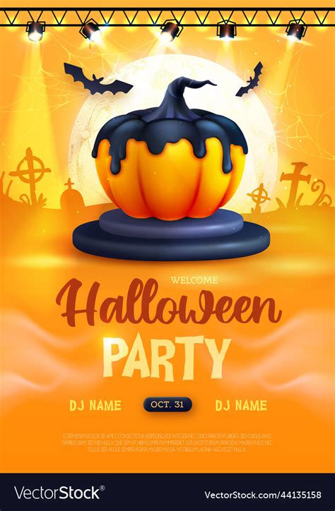 Halloween Disco Party Poster With 3d Pumpkin Vector Image