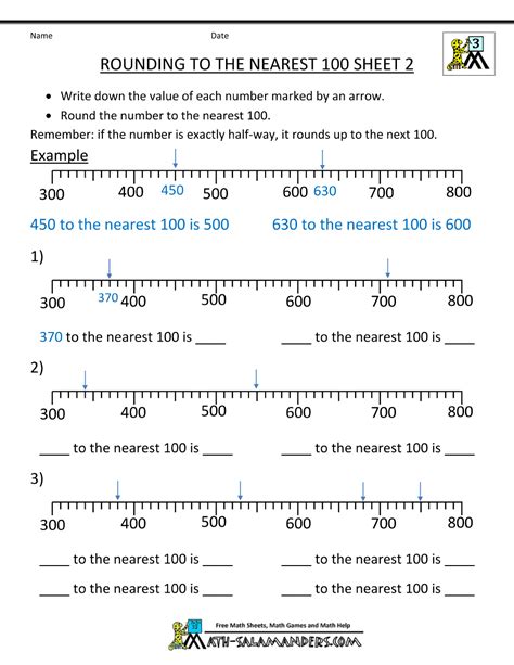 Rounding With Number Lines Worksheets