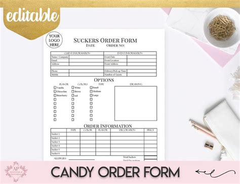 Candy Order Form, Editable Bakery Forms, Sucker Order Form, Baking