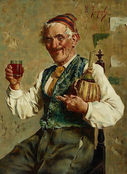 An Old Man Drinking Wine Eugenio Zampighi Date Unknown Art Painting