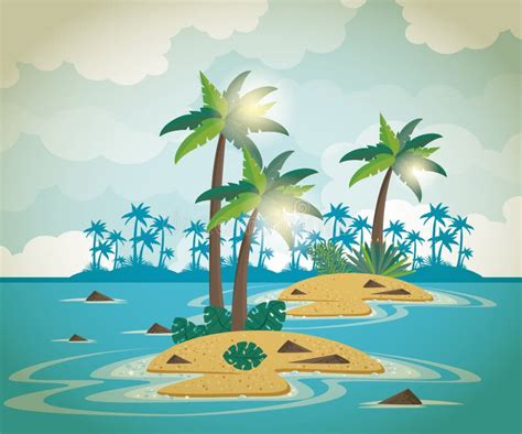 Island With Palms And Bushes Cartoon Isolated Stock Vector Illustration Of Design Vector