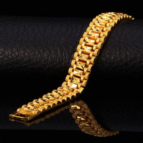 U7 12mm Wide Wrist Chain 18k Gold Plated Bracelet