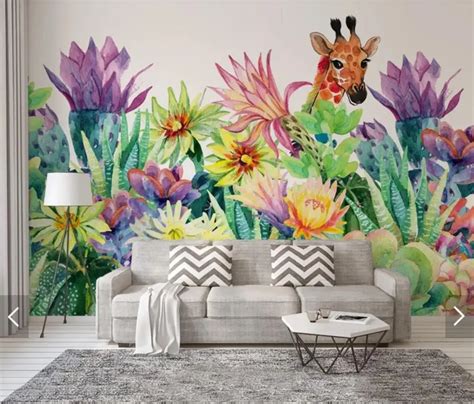 Watercolor Nordic Plant Flower Wallpaper Mural For Living Room Hand