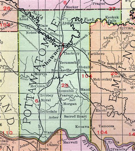 Pottawatomie County Oklahoma 1911 Map Rand Mcnally Shawnee Tecumseh