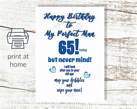 Instant Download And Print At Home 65th Birthday Greetings Etsy Canada