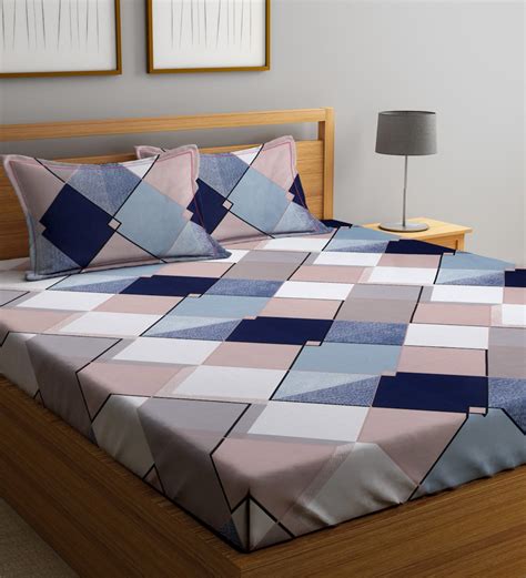 Buy Multicolor Geometric 280 Tc Glace Cotton Queen Sized Bedsheet With