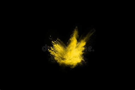 Yellow Dust Particles Explosion On Black Background Yellow Powder