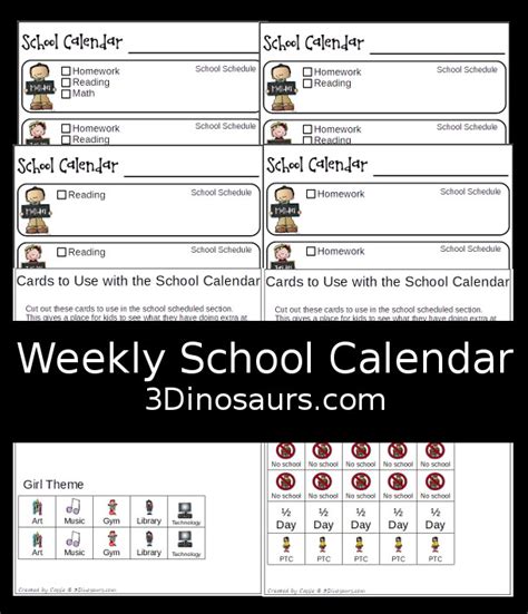 Free Weekly School Calendar 3 Dinosaurs