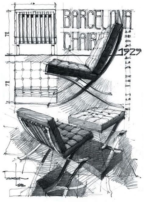 Barcelona Chair Design Sketch Croquismobiliario Pinterest