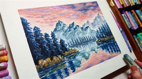 Oil Pastel Landscape 63 How To Paint Mountain Forest