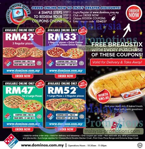 It is our commitment to be the best pizza joint in singapore and offer great value for all pizza lovers from around the world. Domino's Pizza Delivery Discount Coupon Codes 14 - 31 Jan 2013