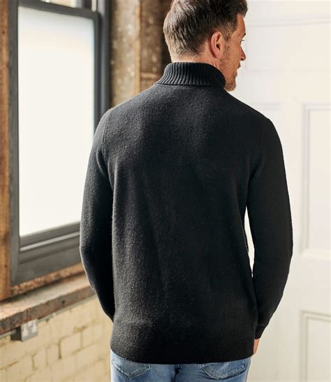 Black Pure Lambswool Knitted Polo Neck Jumper Woolovers Uk