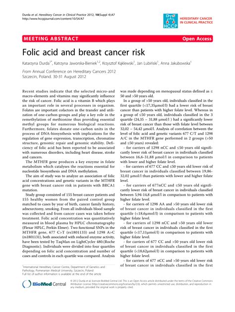 Pdf Folic Acid And Breast Cancer Risk