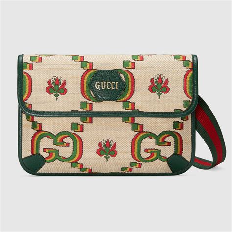 gucci 100 belt bag in beige and green jacquard gucci® tr