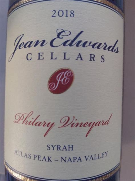 2018 Jean Edwards Cellars Syrah Philary Vineyard Usa California Napa