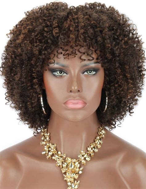 Kalyss 8 Short Kinky Curly Wigs For Women Brown Highlights Premium Synthetic Afro Wigs With