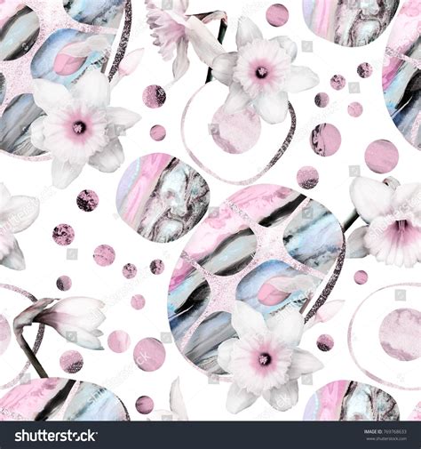 Geometric Seamless Pattern With Flowers Floral Acrylic Background
