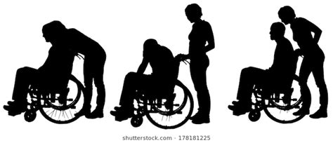 Vector Silhouettes Of People In A Wheelchair On A White Background