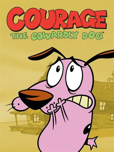 A Cartoon Dog With Its Mouth Open And The Words Courage On Its Side