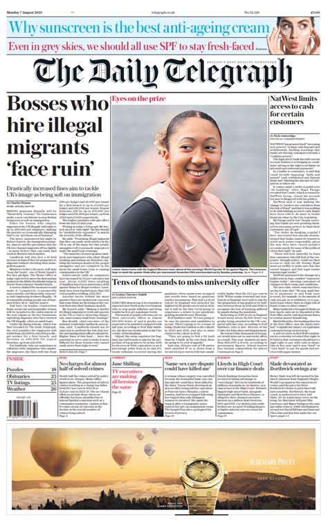 Daily Telegraph Front Page 7th Of August 2023 Tomorrows Papers Today