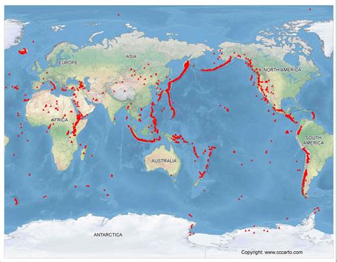 This Pacific Centered Map Showing The Worlds Volcanoes Allows You To