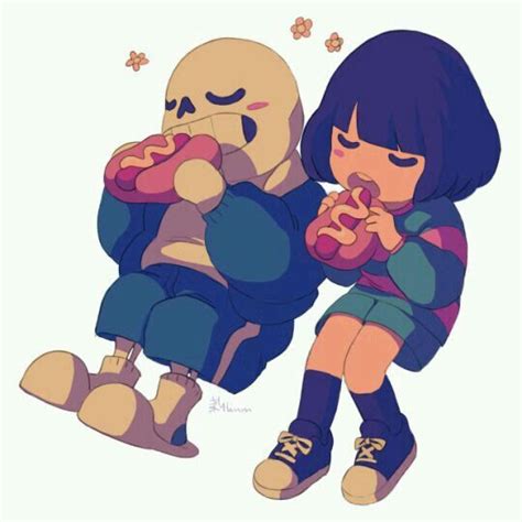 Sans And Frisk Eating Hot Dogs In Mid Air Undertale Undertale Cute