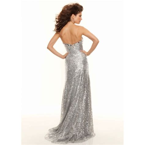 Long Silver Sequin Evening Dress