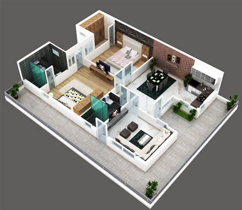 2bhk Apartment 3d Floor Plan Cgtrader