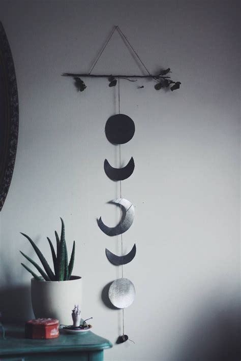 Moon phases wall hanging decor. DIY Moon Phase Wall Hanging | Wall hanging designs, Pagan decor, Hanging wall decor
