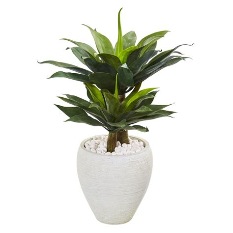 33 Double Agave Succulent Artificial Plant In White Planter Nearly