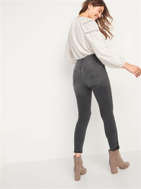 Extra High Waisted Rockstar 360° Stretch Super Skinny Ripped Gray Cut