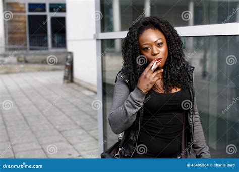 Attractive Young African American Woman Smoking Stock Photo Image Of
